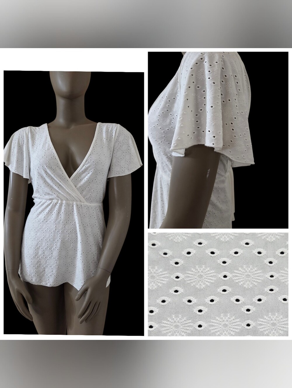 SHEIN White Eyelet V-Neck Wrap Blouse